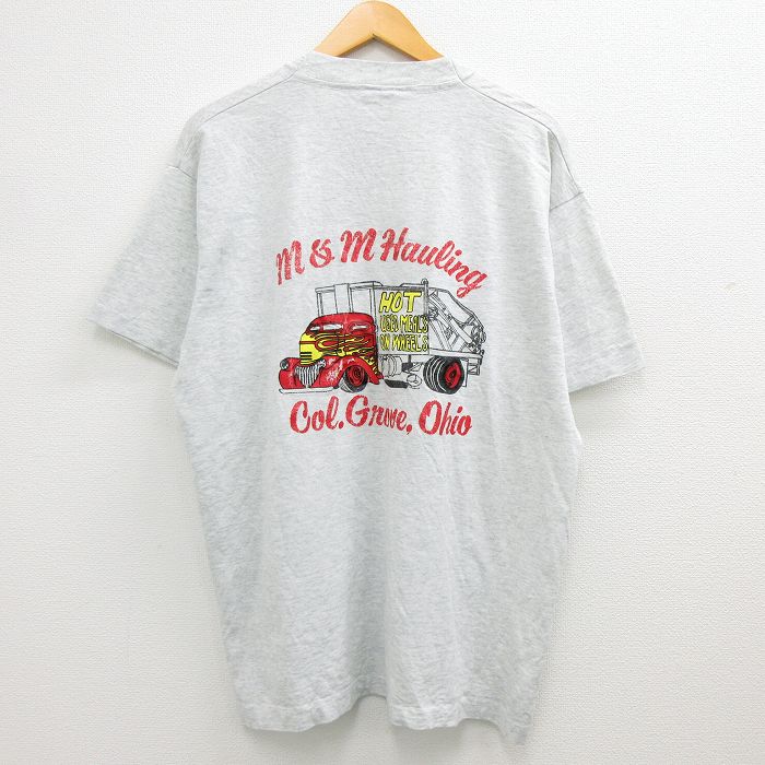 【中古】古着 半袖 ビンテージ ヴィンテージTシャツ メンズ 80年代 80s M&M Hauling トラクター 大きいサイズ 2L LL ビッグシルエット ゆったり ビッグサイズ オーバーサイズ クルーネック 丸首 USA製 アメリカ製 薄グレー 霜降り XLサイズ 中古 | 春夏 夏物 夏服 ヴィ 7OF