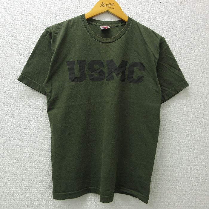 【中古】古着 半袖 ビンテージ ヴィンテージTシャツ メンズ 00年代 00s ミリタリー USMC コットン クルーネック 丸首 USA製 アメリカ製 濃緑 グリーン Mサイズ 中古 | 春夏 夏物 夏服 ヴィンテージTシャツ メンズファッション カットソー ティーシャツ ティシャツ メン