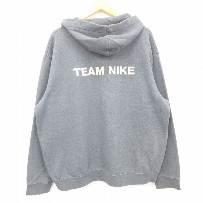 【中古】古着 ナイキ NIKE 長袖 フルジップスウェットパーカー メンズ ワンポイントロゴ TEAM 大きいサイズ 2L LL ビッグシルエット ゆったり ビッグサイズ オーバーサイズ 濃グレー 霜降り XLサイズ 中古 スエット トレーナー トップス | 春夏 春物 春服 秋冬 秋物 秋