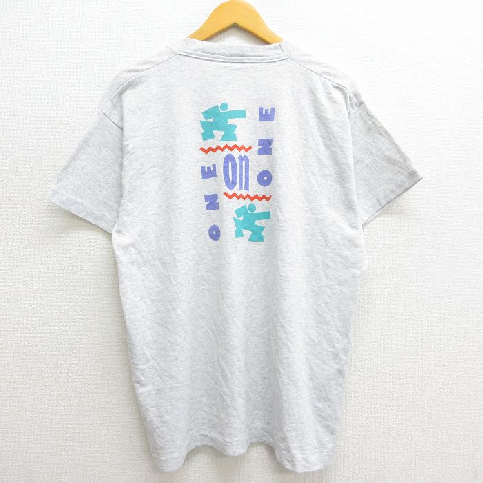 【中古】古着 半袖 ビンテージ ヴィンテージTシャツ メンズ 90年代 90s ONE ON テニス クルーネック 丸首 USA製 アメリカ製 薄グレー 霜降り XLサイズ 中古 | 春夏 夏物 夏服 ヴィンテージTシャツ メンズファッション カットソー ティーシャツ ティシャツ メンズTシャ 7OF