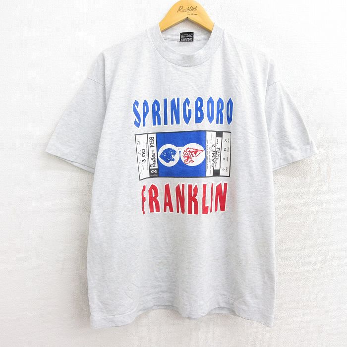 【中古】古着 半袖 ビンテージ ヴィンテージTシャツ メンズ 90 90s スプリングボロ フランクリン クルーネック 丸首 USA製 アメリカ製 薄グレー 霜降り XLサイズ 中古 | 春夏 夏物 夏服 ヴィンテージTシャツ メンズファッション カットソー ティーシャツ ティシャツ メ 0OF