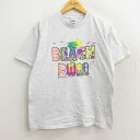 【中古】古着 半袖 ビンテージ ヴィンテージTシャツ メンズ 90年代 90s ビーチ BUM コットン クルーネック 丸首 USA製 アメリカ製 薄グレー 霜降り Lサイズ 中古 | 春夏 夏物 夏服 ヴィンテージTシャツ メンズファッション カットソー ティーシャツ ティシャツ メンズT 0OF