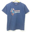 【中古】古着 半袖 ビンテージ ヴィンテージTシャツ メンズ 00年代 00s マーベル キャプテンアメリカ コットン クルーネック 丸首 紺 ネイビー Sサイズ 小さいサイズ 中古 551180 0OF