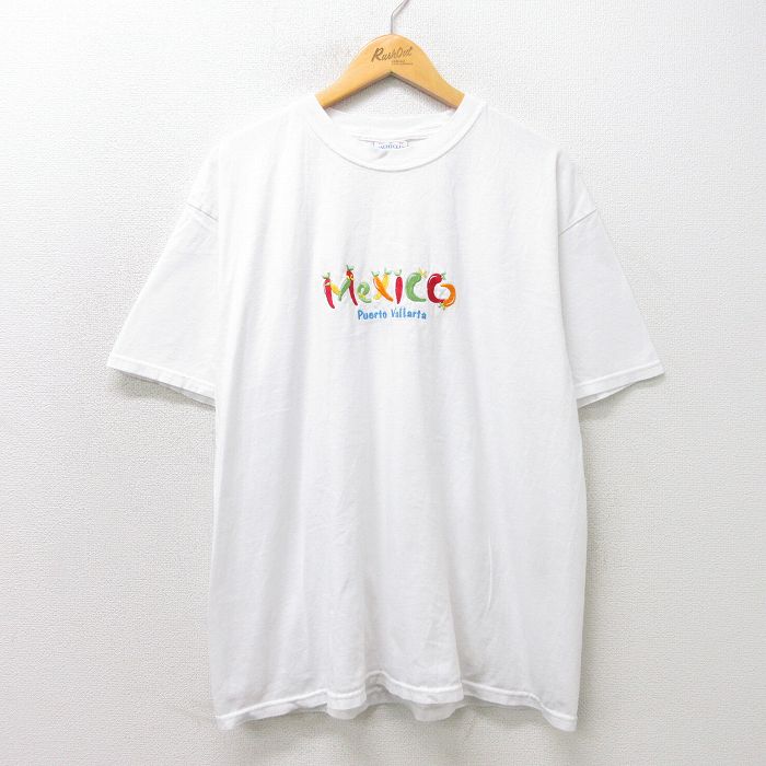 【中古】古着 半袖 ビンテージ ヴィンテージTシャツ メンズ 90年代 90s メキシコ トウガラシ 刺繍 コットン クルーネック 丸首 白 ホワイト XLサイズ 中古 | 春夏 夏物 夏服 ヴィンテージTシャツ メンズファッション カットソー ティーシャツ ティシャツ メンズTシャツ