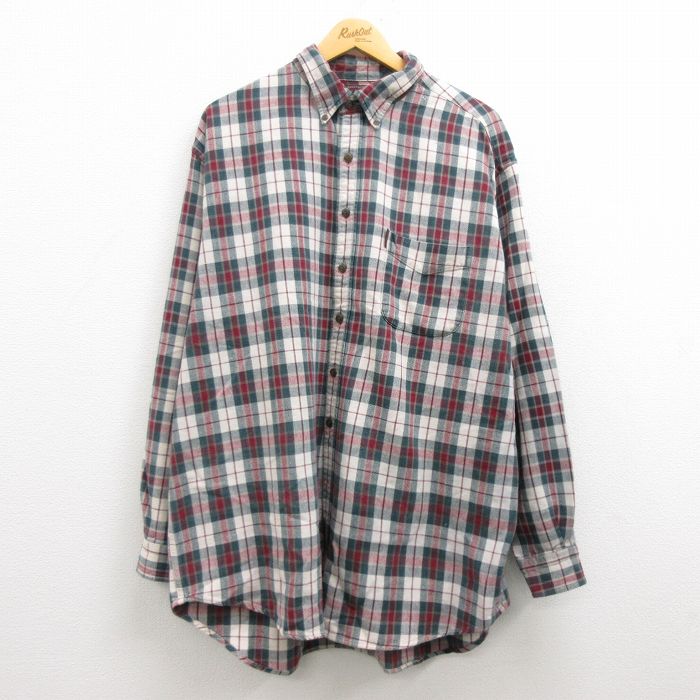 【中古】古着 アバクロンビー Abercrombie&fitch 長袖 フランネルシャツ メンズ BIG SHIRT 大きいサイズ 2L LL ビッグシルエット ゆったり ビッグサイズ オーバーサイズ ロング丈 コットン ボタンダウン 緑他 グリーン チェック XLサイズ 中古 トップス | 秋冬 秋物 秋 7OF