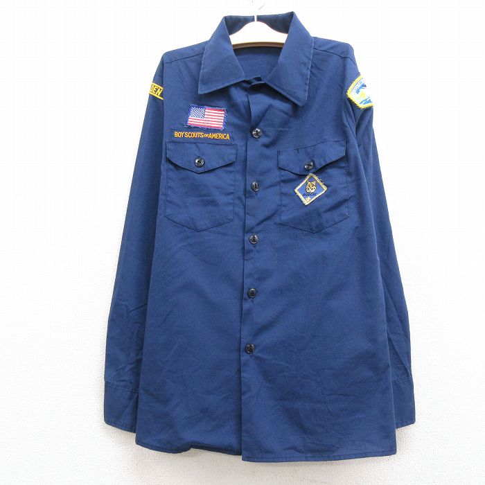 【中古】古着 長袖 ボーイスカウトシャツ キッズ ボーイズ 子供服 80年代 80s 星条旗 ボブチャット ワッペン USA製 アメリカ製 紺 ネイビー | 春夏 春物 春服 秋冬 秋物 秋服 女の子 子ども服 こども服 カジュアル ファッション おしゃれ かわいい 5OF