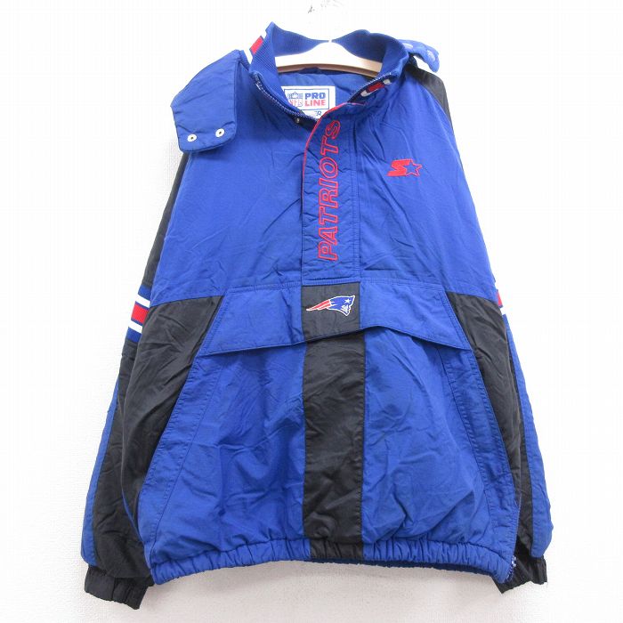 【中古】古着 スターター STARTER 長袖 ナイロンジャケットアノラックパーカー キッズ ボーイズ 子供服 90年代 90s NFL ニューイングランドペイトリオッツ ラグラン 青他 ブルー 内側キルティング | 春夏 春物 春服 秋冬 秋物 秋服 女の子 子ども服 こども服 カジュア