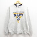 【中古】古着 長袖スウェット メンズ 90年代 90s ミリタリー ネイビー NAVY クルーネック 丸首 USA製 アメリカ製 薄グレー 霜降り Lサイズ 中古 スエット トレーナー トップス | 春夏 春物 春服 秋冬 秋物 秋服 メンズファッション カジュアル おしゃれ ファッション 3OF