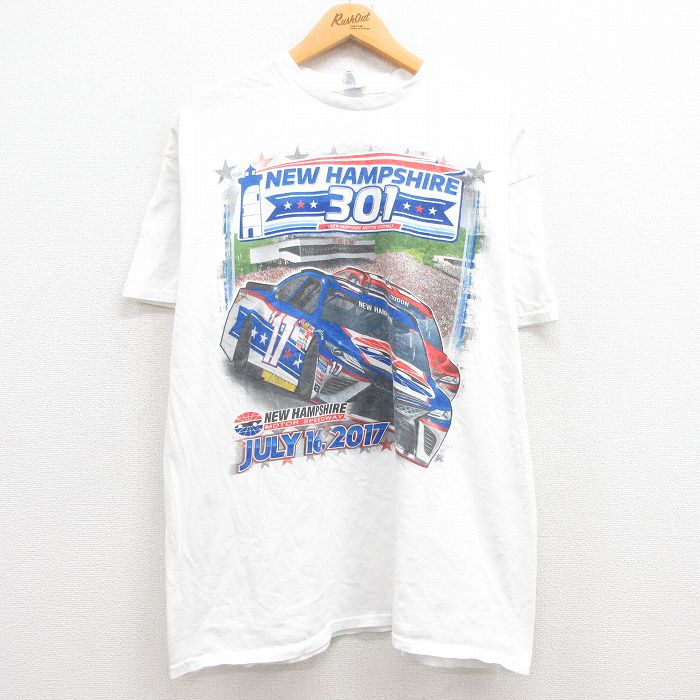 【中古】古着 半袖Tシャツ メンズ レーシングカー ニューハンプシャー コットン クルーネック 丸首 白 ホワイト XLサイズ 中古 | 春夏 夏物 夏服 メンズファッション カットソー ティーシャツ ティシャツ メンズTシャツ 半袖Tシャツ 半袖ティーシャツ カジュアルTシャ