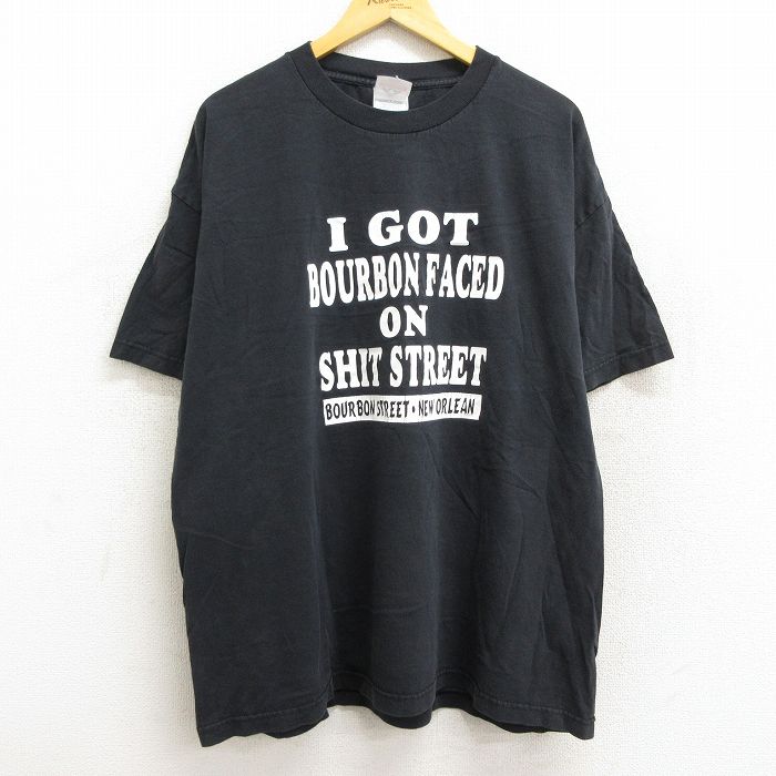 【中古】古着 半袖 ビンテージ ヴィンテージTシャツ メンズ 00年代 00s バーボン ストリート 大きいサイズ 2L LL ビッグシルエット ゆったり ビッグサイズ オーバーサイズ コットン クルーネック 丸首 黒 ブラック XLサイズ 中古 | 春夏 夏物 夏服 ヴィンテージTシャツ