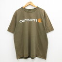 【中古】古着 カーハート Carhartt 半袖 ブランドTシャツ メンズ ビッグロゴ 大きいサイズ 2L LL ビッグシルエット ゆったり ビッグサイズ オーバーサイズ コットン クルーネック 丸首 濃緑系 グリーン XLサイズ 中古 | 春夏 夏物 夏服 メンズファッション カットソー