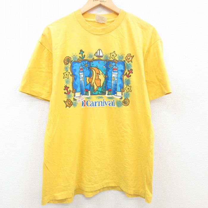 【中古】古着 半袖 ビンテージ ヴィンテージTシャツ メンズ 90年代 90s カーニバル 魚 イカリ ヨット コットン クルーネック 丸首 黄 イエロー XLサイズ 中古 | 春夏 夏物 夏服 ヴィンテージTシャツ メンズファッション カットソー ティーシャツ ティシャツ メンズTシ