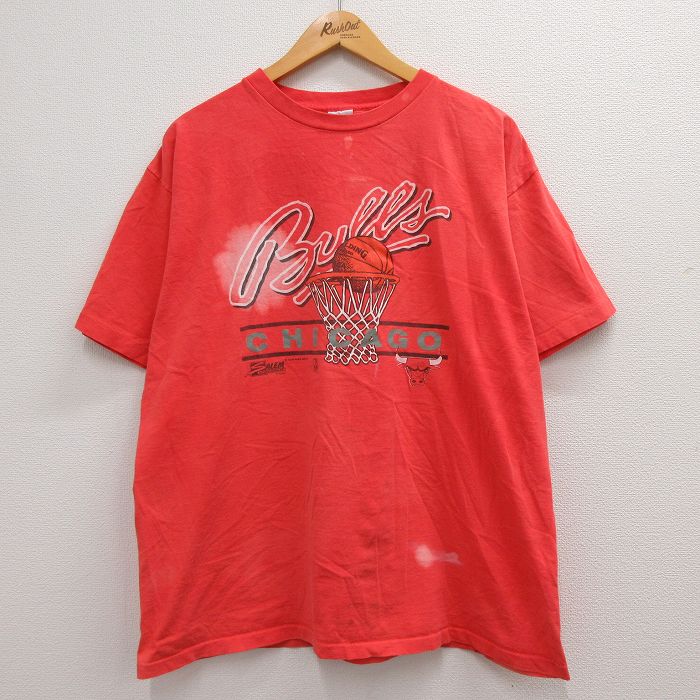 【中古】古着 半袖 ビンテージ ヴィンテージTシャツ メンズ 90年代 90s NBA シカゴブルズ コットン クルーネック 丸首 濃ピンク系 バスケットボール XLサイズ 中古 | 春夏 夏物 夏服 ヴィンテ…