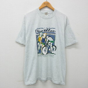 【中古】古着 半袖 ビンテージ ヴィンテージTシャツ メンズ 00年代 00s デュアスロン トライアスロン クルーネック 丸首 薄グレー 霜降り XLサイズ 中古 | 春夏 夏物 夏服 ヴィンテージTシャツ メンズファッション カットソー ティーシャツ ティシャツ メンズTシャツ