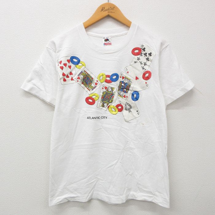 【中古】古着 半袖 ビンテージ ヴィンテージTシャツ メンズ 90年代 90s アトランティックシティ トランプ ラメ コットン クルーネック 丸首 USA製 アメリカ製 白 ホワイト 【spe】 Mサイズ 中古 | 春夏 夏物 夏服 ヴィンテージTシャツ メンズファッション カットソー 2OF