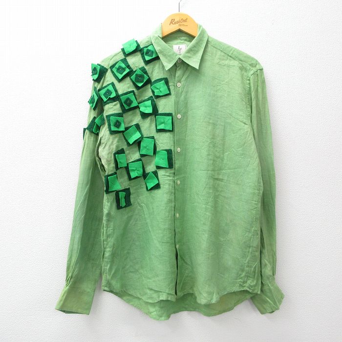 乐天商城 - 【中古】古着 長袖シャツ メンズ 90年代 90s フェルト イタリア製 緑他 グリーン Mサイズ 中古 トップス | 春夏 春物 春服 秋冬 秋物 秋服 カジュアルシャツ メンズファッション 長袖シャツ おしゃれ カジュアル