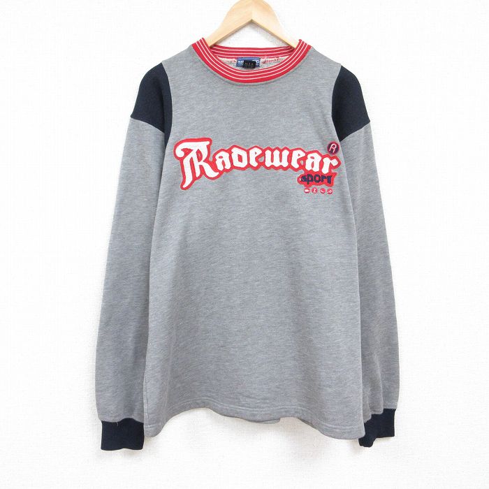 乐天商城 - 【中古】古着 長袖スウェット メンズ 刺繍 大きいサイズ 2L LL ビッグシルエット ゆったり ビッグサイズ オーバーサイズ ラグラン クルーネック 丸首 グレー 霜降り XLサイズ 中古 スエット トレーナー トップス | 春夏 春物 春服 秋冬 秋物 秋服 メンズファ