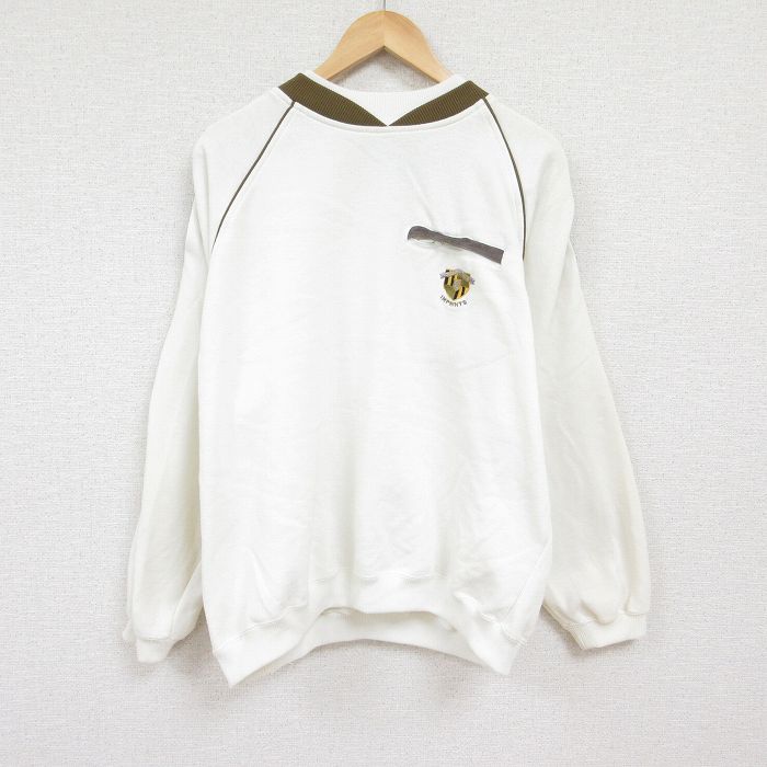 樂天商城 - 【中古】古着 長袖スウェット メンズ 00年代 00s ワンポイントロゴ 胸ポケット付き 大きいサイズ 2L LL ビッグシルエット ゆったり ビッグサイズ オーバーサイズ ラグラン クルーネック 丸首 白 ホワイト XLサイズ 中古 スエット トレーナー トップス | 春夏