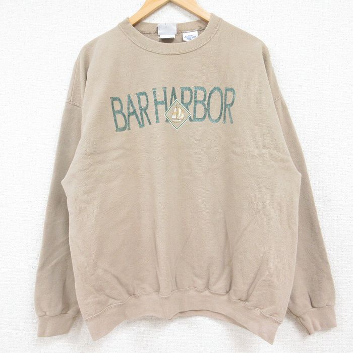 樂天商城 - 【中古】古着 アリゾナジーンズ 長袖スウェット メンズ 90年代 90s バーハーバー ヨット 鹿の子 大きいサイズ 2L LL ビッグシルエット ゆったり ビッグサイズ オーバーサイズ クルーネック 丸首 USA製 アメリカ製 ベージュ カーキ XLサイズ 中古 スエット ト