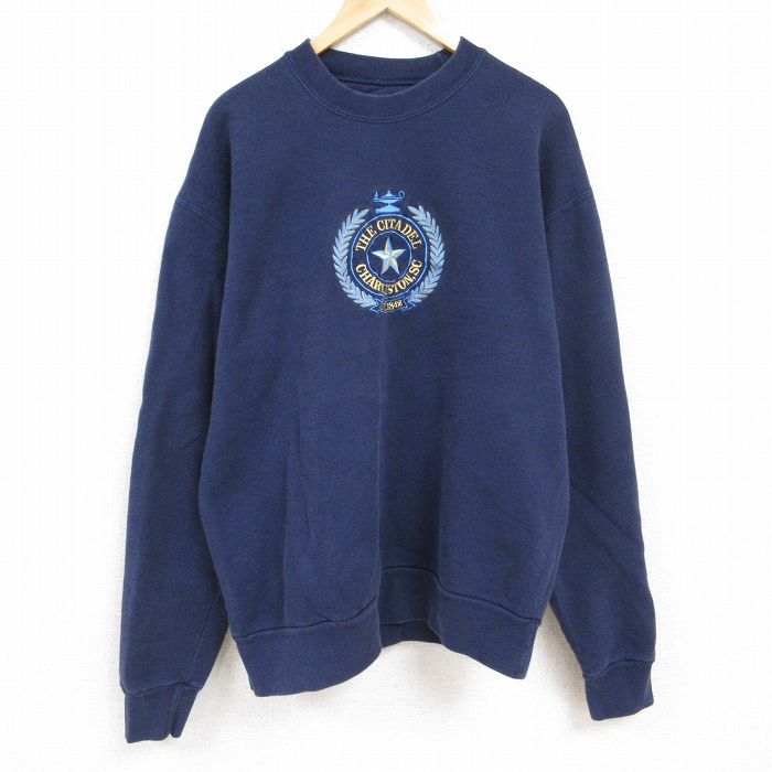 樂天商城 - 【中古】古着 ジャンスポーツ 長袖スウェット メンズ 00年代 00s シタデル 刺繍 大きいサイズ 2L LL ビッグシルエット ゆったり ビッグサイズ オーバーサイズ クルーネック 丸首 紺 ネイビー XLサイズ 中古 スエット トレーナー トップス | 春夏 春物 春服 秋