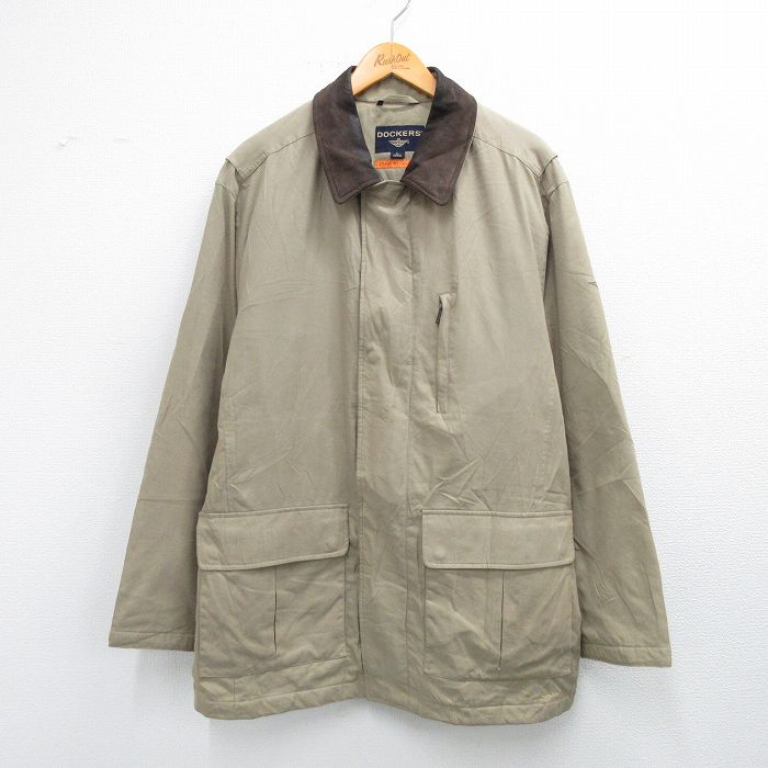 乐天商城 - 【中古】古着 ドッカーズ 長袖 ジャケット メンズ 襟レザー 大きいサイズ ロング丈 薄緑 25nov15
