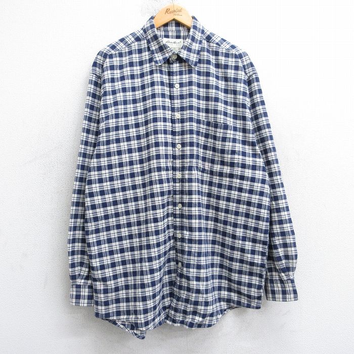 樂天商城 - 【中古】古着 エディーバウアー 長袖 ブランド シャツ メンズ 00年代 00s 大きいサイズ ロング丈 コットン 紺他 チェック 25nov15