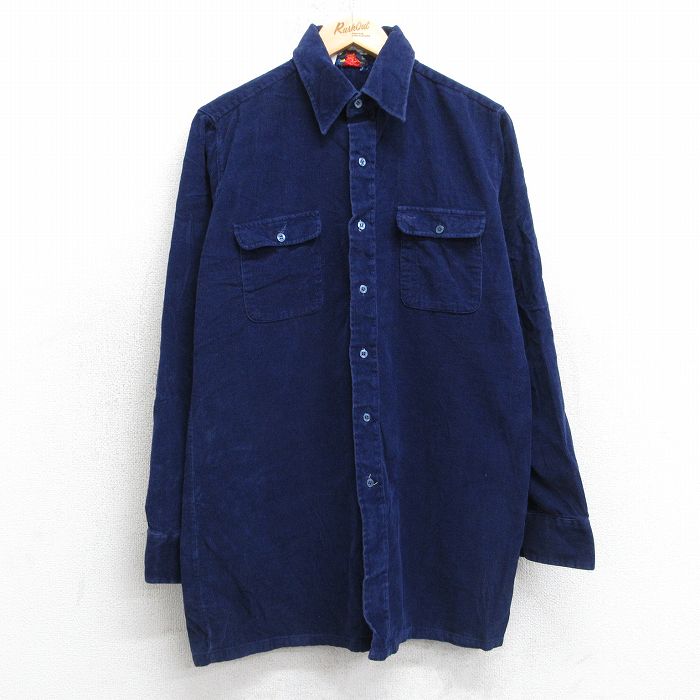 Rakuten - 【中古】古着 長袖 シャツ メンズ 80年代 80s コーデュロイ コットン 紺 25nov15