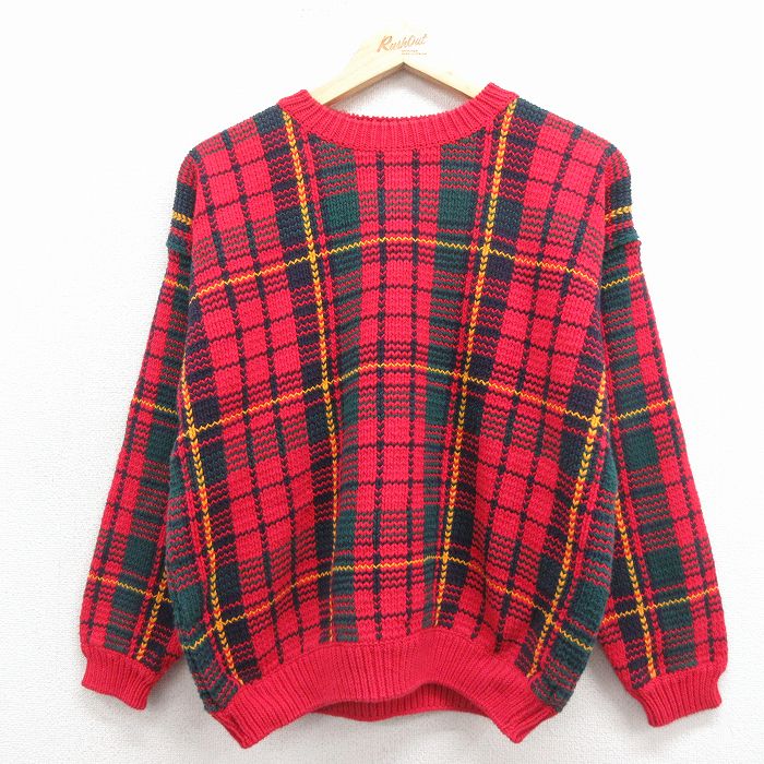 Crew Neck - 古着 ギャップ GAP 長袖 セーター レディース 90年代 90s コットン クルーネック 赤他 チェック 25nov17