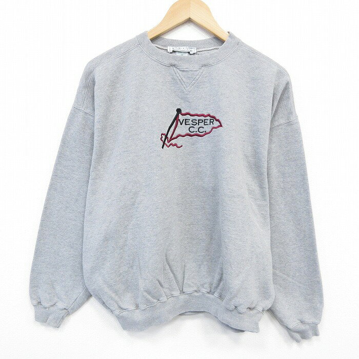 Rakuten - 【中古】古着 IZOD 長袖 スウェット メンズ 90年代 90s VESPER 刺繍 大きいサイズ クルーネック グレー 霜降り 25nov17