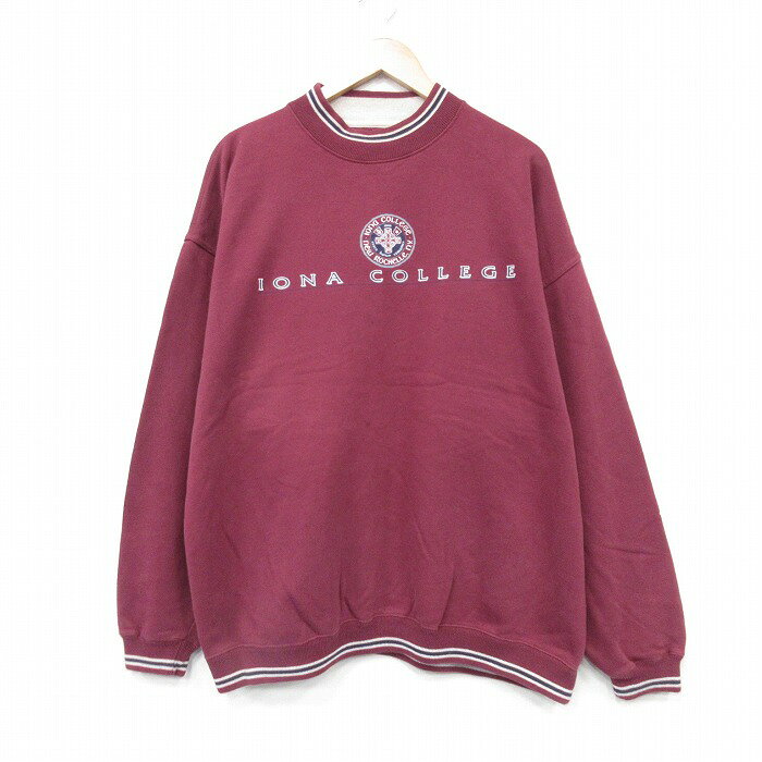 樂天商城 - 【中古】古着 長袖 スウェット メンズ 90年代 90s IONA カレッジ 大きいサイズ クルーネック エンジ 25nov17