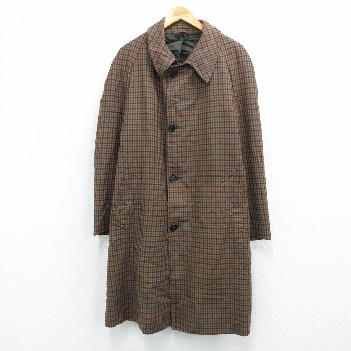 乐天商城 - 【中古】古着 長袖 ウール コート メンズ 90年代 90s ラグラン ロング丈 USA製 茶他 チェック 25nov18