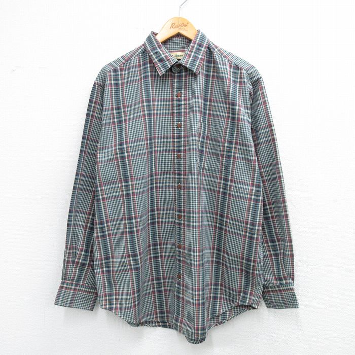 乐天商城 - 【中古】古着 エルエルビーン 長袖 ブランド シャツ メンズ 90年代 90s 紺他 チェック 25nov18
