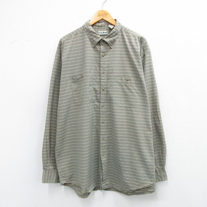 乐天商城 - 【中古】古着 エルエルビーン 長袖 ブランド シャツ メンズ 90年代 90s 大きいサイズ ロング丈 コットン ボタンダウン ベージュ系他 チェック 25nov18