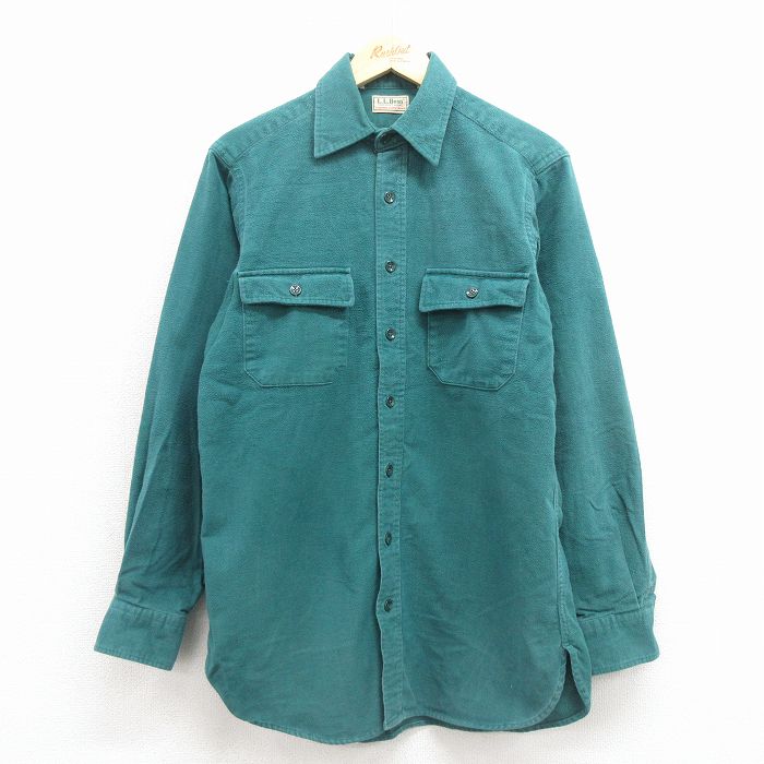 乐天商城 - 【中古】古着 エルエルビーン 長袖 ヘビー フランネル シャツ メンズ 80年代 80s コットン USA製 青緑 25nov22