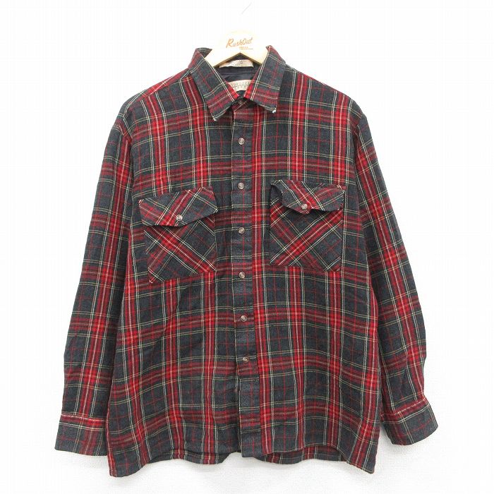 Rakuten - 【中古】古着 長袖チェックシャツ メンズ Lサイズ 赤 カジュアルシャツ トップス アメカジ ストリート きれいめ ヴィンテージ レトロ オールド 25nov22