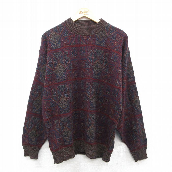 【中古】古着 シアーズ 長袖 セーター メンズ 90年代 90s アクリル モックネック ハイネック USA製 エンジ他 25nov22
