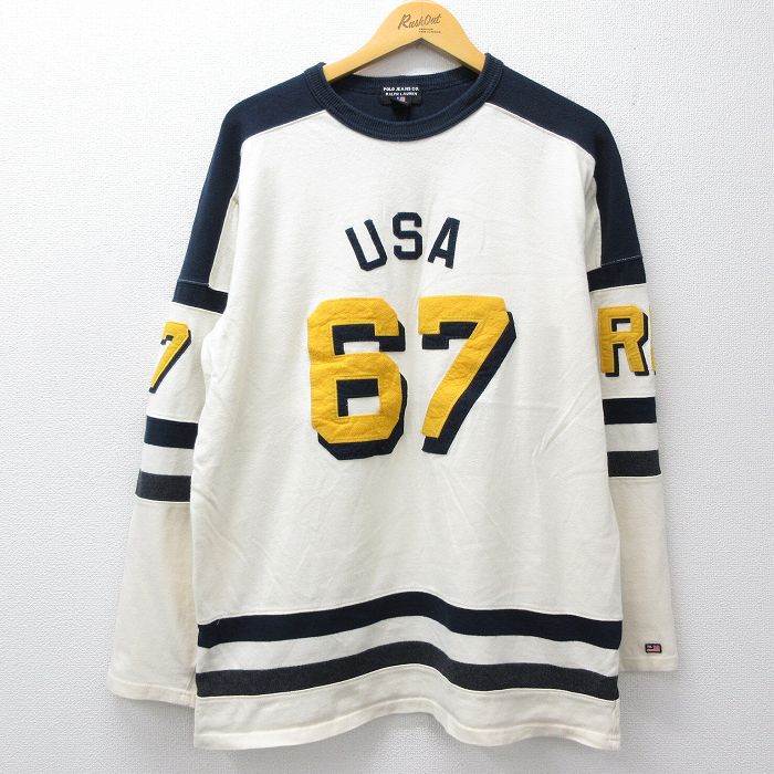 【中古】古着 ラルフローレン ポロジーンズ 長袖 ブランド Tシャツ メンズ 00年代 00s USAロゴ 67 コットン クルーネック 生成り他【spe】 25nov26