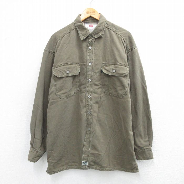 樂天商城 - 【中古】古着 リーバイス Levis 長袖 ブランド シャツ メンズ 00年代 00s 大きいサイズ ロング丈 コットン 薄緑 内側フランネル 25nov27
