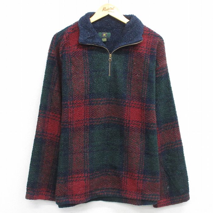 樂天商城 - 【中古】古着 長袖 ハーフジップ フリース ジャケット メンズ 90年代 90s カナダ製 赤他 チェック 25nov29