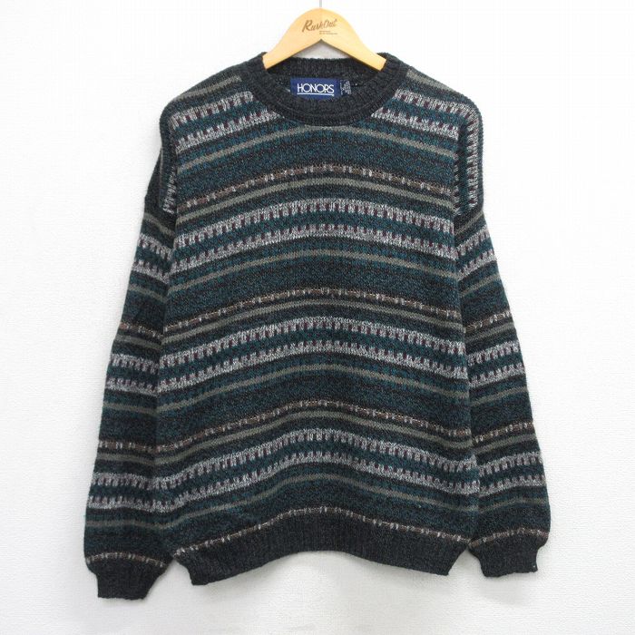 【中古】古着 長袖 セーター メンズ 90年代 90s アクリル クルーネック USA製 黒他【spe】 25nov29