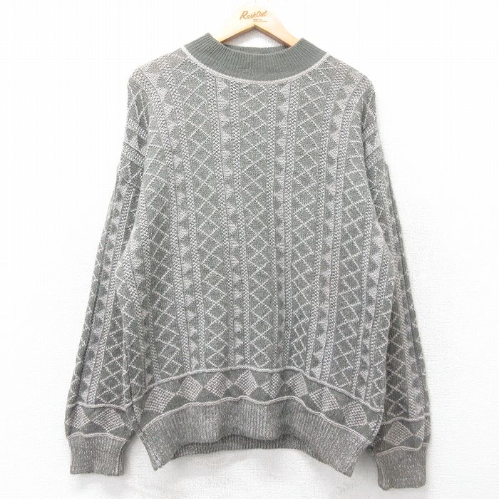 Necked Turtle - 【中古】古着 長袖 セーター メンズ 90年代 90s モックネック ハイネック イタリア製 グレー他 25nov29 5OF