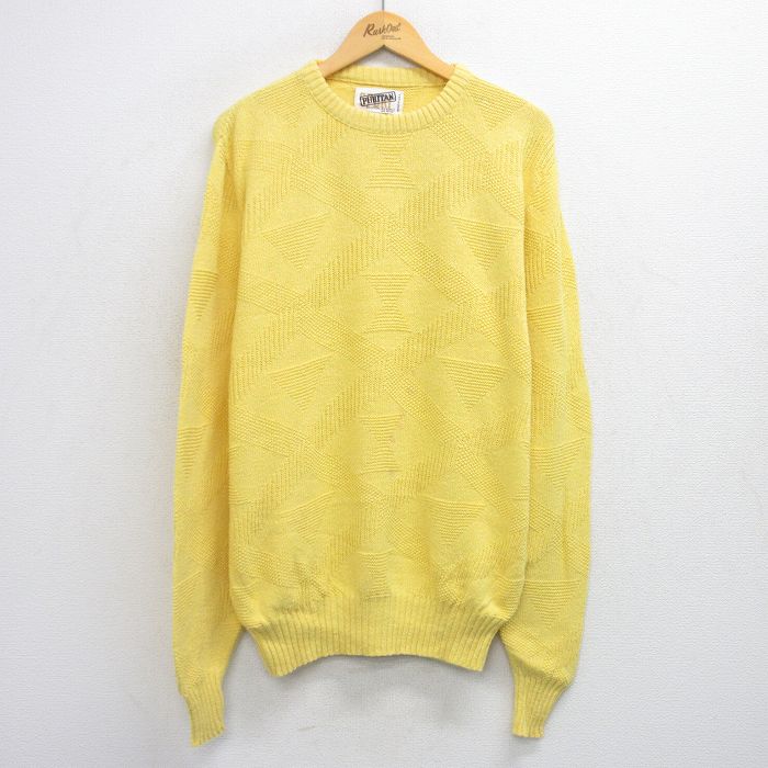 樂天商城 - 【中古】古着 ピューリタン 長袖 セーター メンズ 90年代 90s 総柄 クルーネック USA製 黄 25dec04