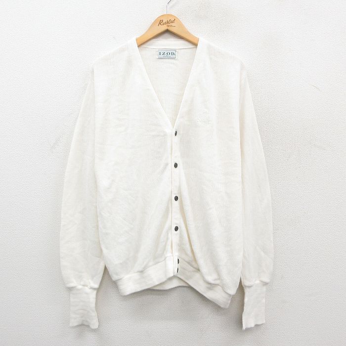 乐天商城 - 【中古】古着 IZOD 長袖 ニット カーディガン メンズ 90年代 90s ワンポイントロゴ アクリル USA製 白 25dec04