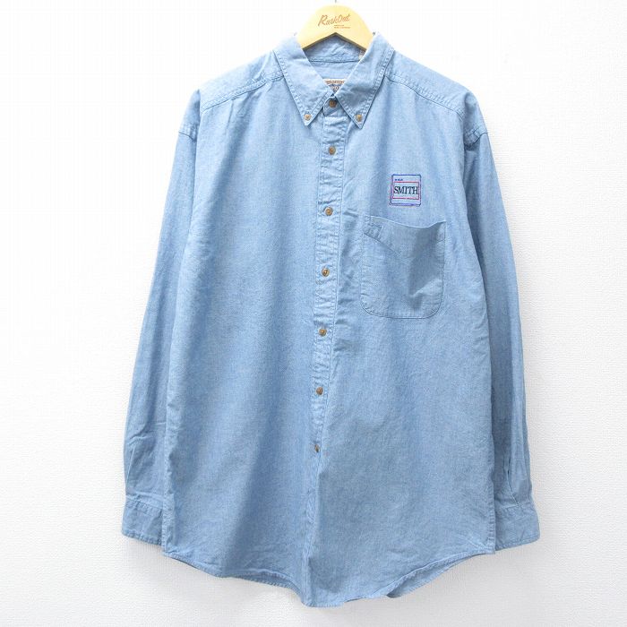 【中古】古着 長袖 シャツ メンズ 90年代 90s スミス ロング丈 コットン ボタンダウン 薄紺 25dec05