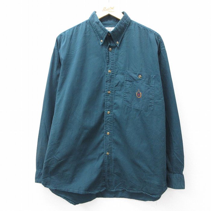 乐天商城 - 【中古】古着 ビューグルボーイ 長袖 シャツ メンズ 90年代 90s ワンポイントロゴ コットン ボタンダウン 緑 25dec05