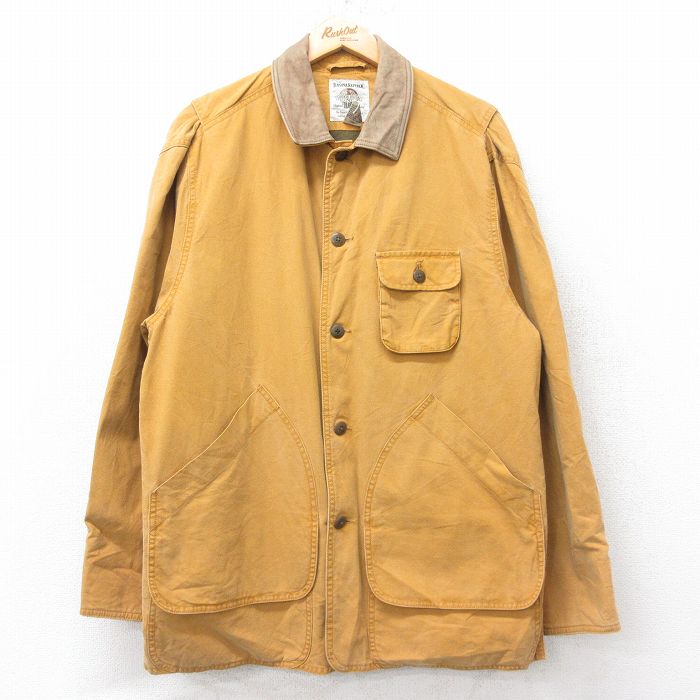 【中古】古着 バナナリパブリック 長袖 ハンティング ジャケット メンズ 90年代 90s 襟レザー コットン 茶系 内側フランネル【spe】 25dec17(4.0)