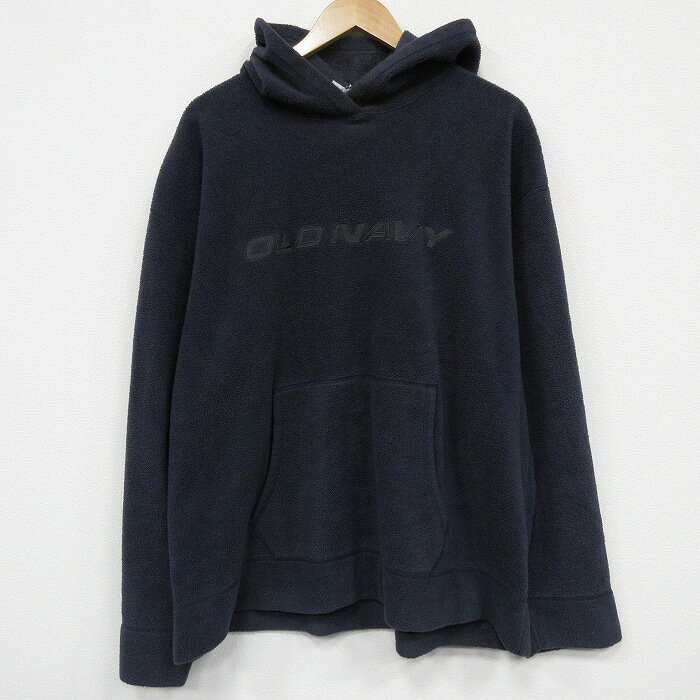 【中古】古着 オールドネイビー 00s 長袖フリース パーカー メンズ 紺 ポリエステル ビッグロゴ刺繍 大きいサイズ アメカジ ストリート カジュアル きれいめ ヴィンテージ 25dec17 5OF