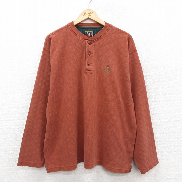 乐天商城 - 【中古】古着 ラルフローレン チャップス 長袖 ビンテージ ブランド Tシャツ メンズ 90年代 90s ワンポイントロゴ 大きいサイズ コットン ヘンリーネック 茶系 25dec17