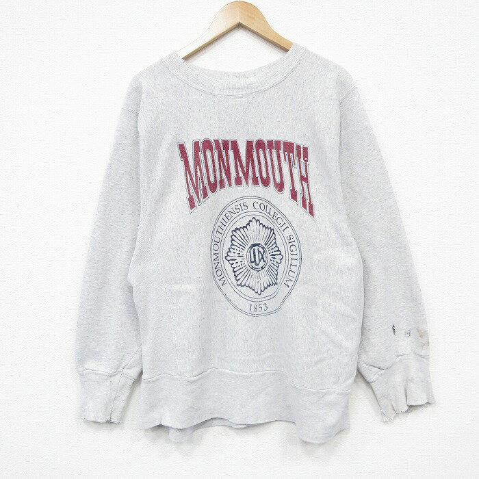 樂天商城 - 【中古】古着 長袖 スウェット メンズ 90年代 90s MONMOUTH カレッジ クルーネック USA製 薄グレー 霜降り 25dec18