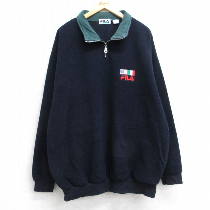 樂天商城 - 【中古】古着 フィラ FILA 長袖 ハーフジップ フリース ジャケット メンズ 90年代 90s ワンポイントロゴ 紺 25dec20